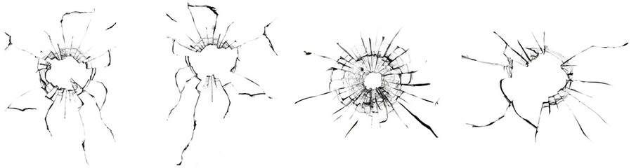 Broken glass, cracked isolated texture set on white background. - obrazy, fototapety, plakaty