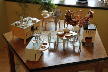 Castle: vintage kids toys displayed at the table