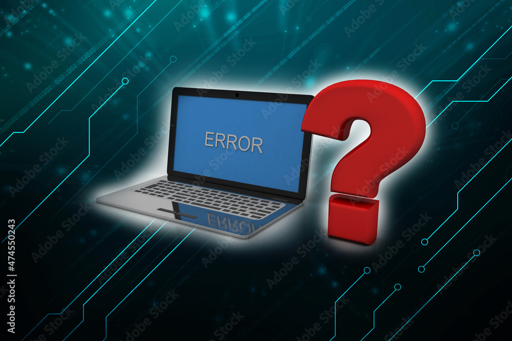 Poster 3d rendering computer online help information concept. red question mark over laptop keyboard.
