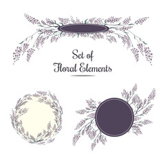 Set of Floral Elements, Wreaths of Lilac