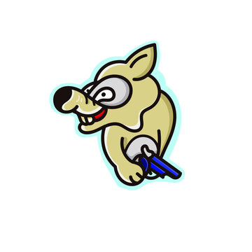 Cartoon Evil Wolf. Image of a wolf carrying a gun in hand. suitable for use as icons, mascots, and others