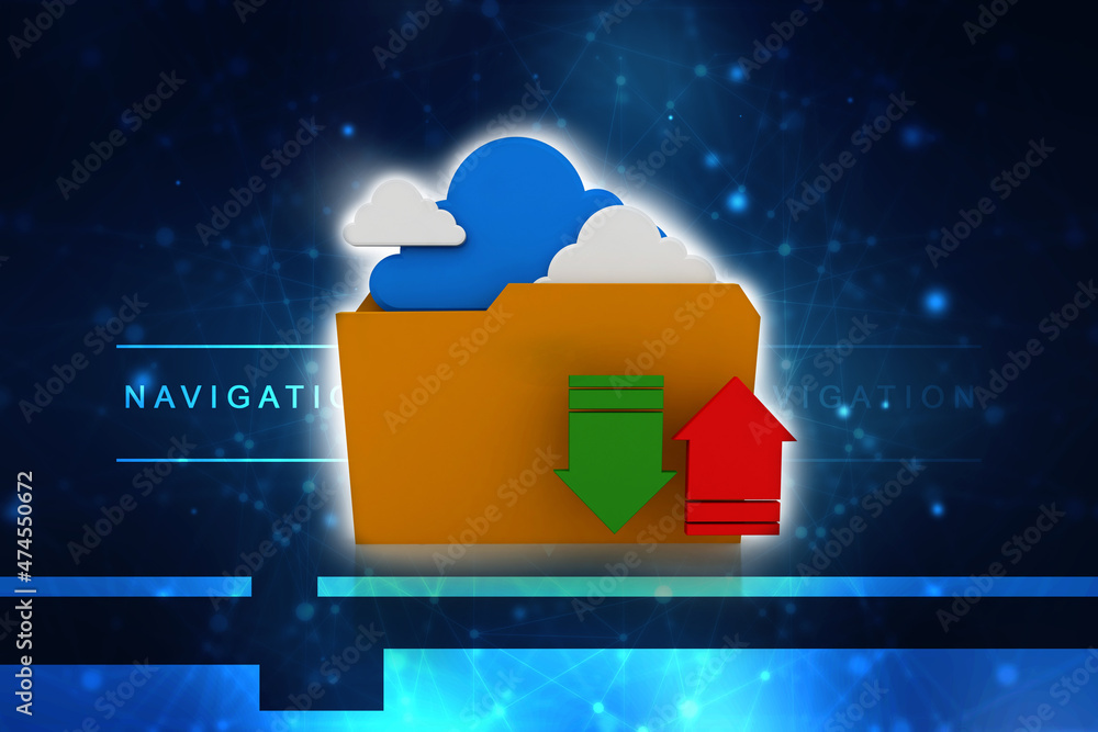 Poster 3d rendering folder with upload download icon