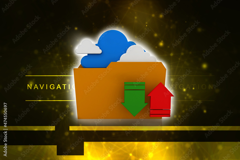 Poster 3d rendering folder with upload download icon