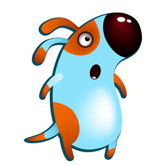 Surprised cartoon little dog on white background. emotion funny puppy. vector illustration. 