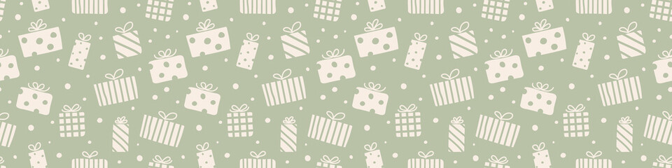 Seamless pattern with Christmas gift boxes. Panoramic header. Vector