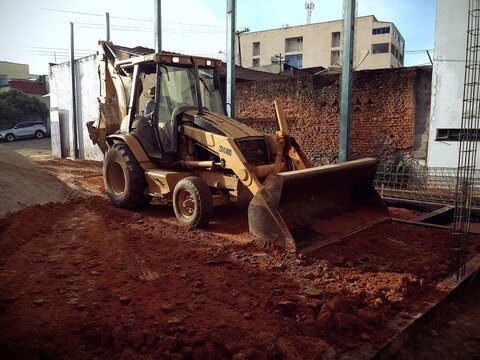 Trator, retroescavadeira, m&aacute;quina, p&aacute;, terra, constru&ccedil;&atilde;o, concha, arar, furar, obra