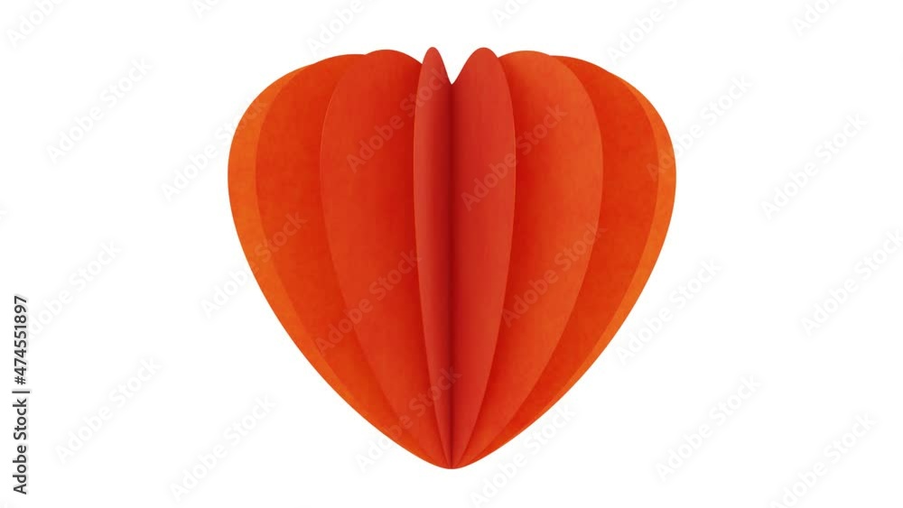 Aufkleber realistic looping 3d animation of the spinning orange paper heart rendered in uhd with alpha matte