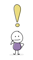Contemplating stickman with exclamation mark symbol. Business concept. Vector