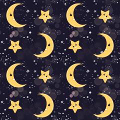 Naklejka premium goodnight seamless pattern with halfmoon and star, colorful background, children's wallpaper