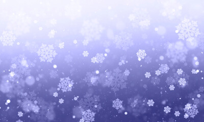 Festive abstract background with snowflakes and bokeh and snow on a dark background. Color Very Peri
