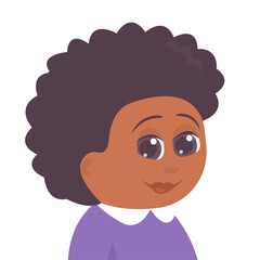 Portrait of an elderly African American woman. There is a smile on my face. Kind grandmother. Vector isolated cartoon illustration on white background