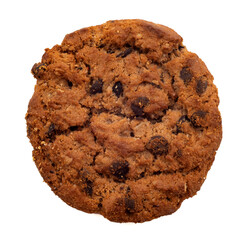 Snacks isolate close-up. Cookies with pieces of chocolate on a white background