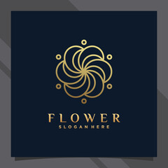 Flower logo design with golden color and line art style