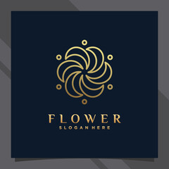 Flower logo design with golden color and line art style