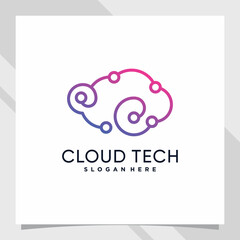 Cloud logo design technology with line art style and creative concept
