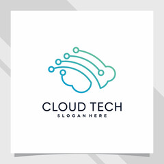 Cloud logo design technology with line art style and creative concept