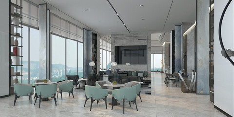 3d render of luxury hotel reception, lobby and entrance hall