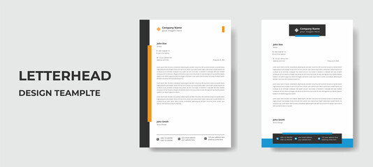 Modern Creative & Clean business style Letterhead design template. Abstract letterhead pad bundle of your corporate project with blue and orange color corporate letterhead design template