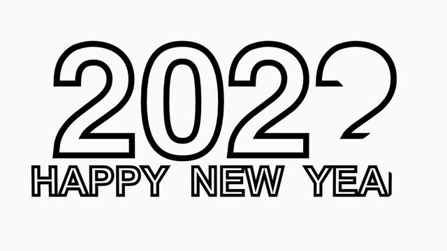 Animation 2022, minimalistic new year greetings. Happy New Year, Black and white .3D render .