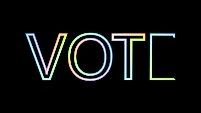 VOTE, neon text animation. Elections and democracy concept. 3D render.