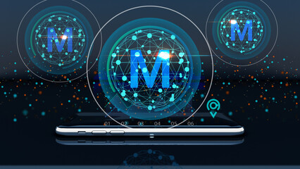 Metaverse icon connect global glow light blue on smartphone concept -3D render