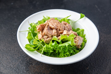cod liver salad fresh seafood healthy meal diet snack on the table copy space food background rustic