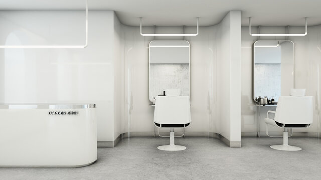 Barber shop Modern Minimal design white tone - 3D render