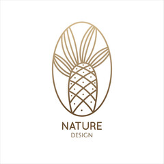 Vector logo of palm in oval. Tropical leafs linear emblem for design of business, holiday, travel agency, ecology and resort concept, tourism, spa and natural cosmetics. Minimal illustration