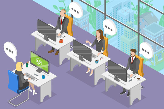 3D Isometric Flat Vector Conceptual Illustration of Call Center, Online Customer Support and Helpdesk