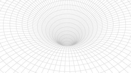 3d digital wireframe tunnel. A black Hole. Vector Illustration. Wireframe tunnel.