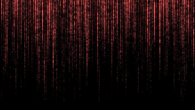 Matrix on vector background. Binary code. Red falling numbers on a dark background. Cyborg programming and hacking concept.