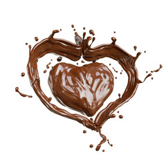 chocolate splash in heart shape on transparent background. clipping path.