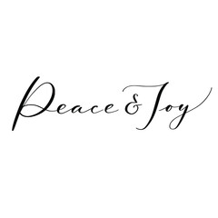 Peace and joy brush hand lettering, isolated on white background. Vector type illustration. 