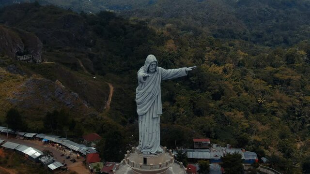 Statue of Jesus Tana Toraja Makale South Sulawesi Indonesia | Cinematic Moving Drone Aerial Footage
