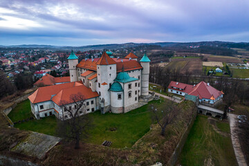 Castle in Nowy Wisnicz, Lesser Poland. Aerial Drone View