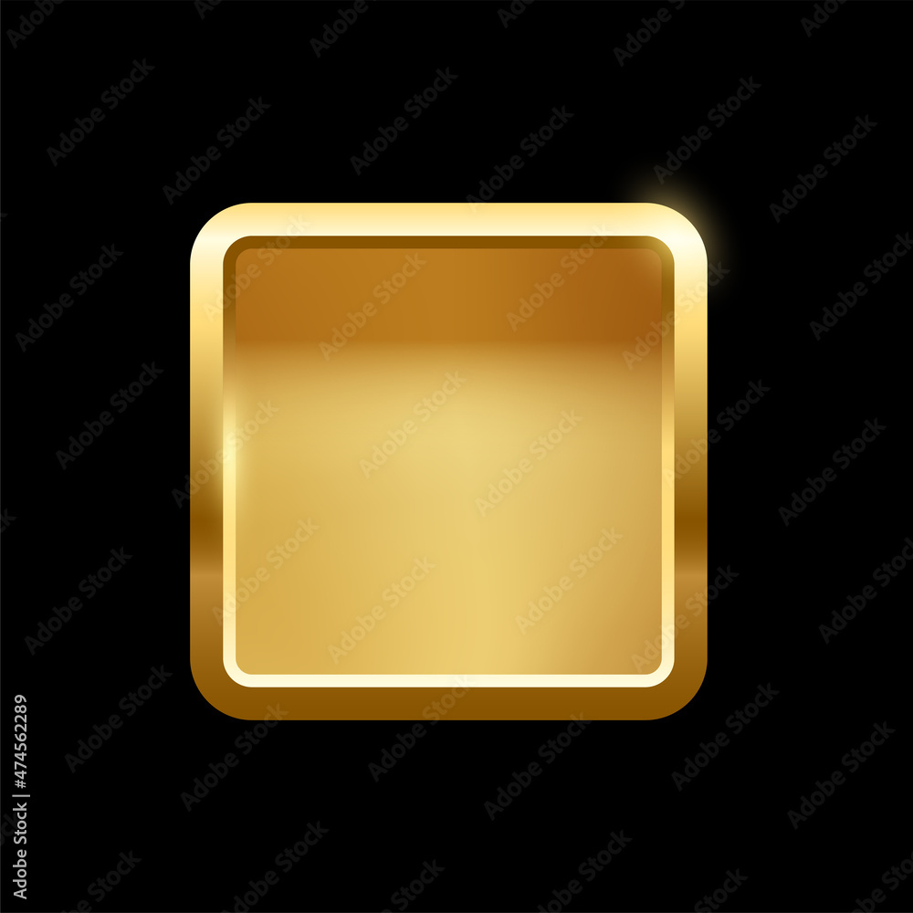 Aufkleber gold rounded square button with frame, 3d golden glossy elegant design for empty emblem
