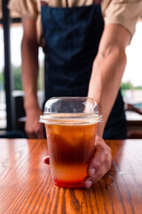 classy bartender garnish espresso cocktail drink coffee on top bar counter