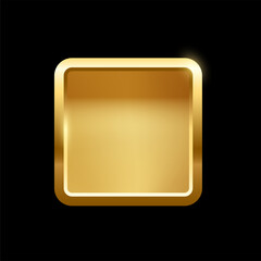 Gold rounded square button with frame, 3d golden glossy elegant design for empty emblem