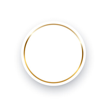 Circle with gold ring frame, elegant white decor object of round shape with shine border