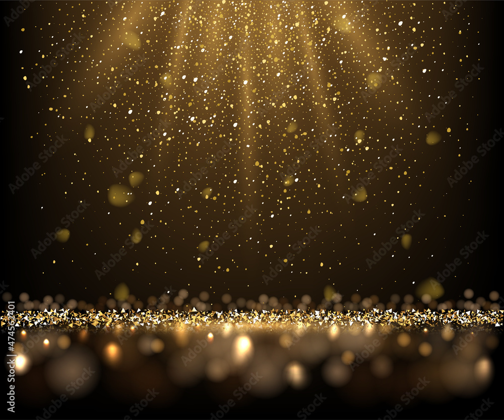 Wall mural golden glitter and sparkles in sun rays background. yellow lines in shiny light vector illustration.