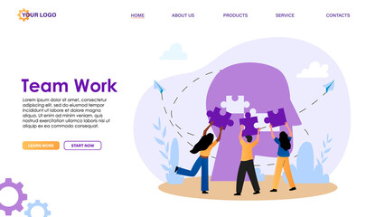 People connecting puzzle pieces, help each other, collaborate together, find solution. Business metaphor of teamwork make task. Problem solving abstract concept. Flat vector illustration