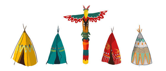 Indian tent or wigwam. Dwelling of north nations of Canada, Siberia, North America. Leather House. Flat vector Illustration on a white background. © FastTotoro