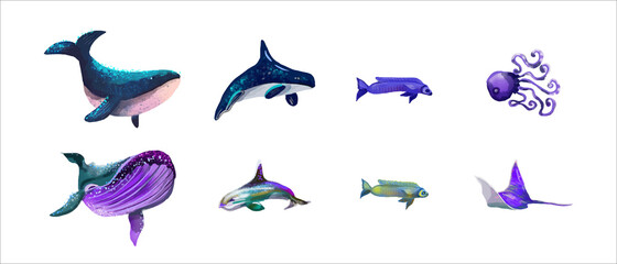 Fototapeta premium set of sea creatures. isolated ocean animals