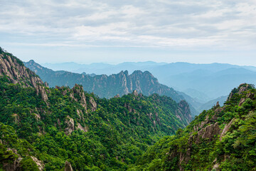 Landscape of Mount Huangshan (Yellow Mountains) in China. UNESCO World Heritage Site