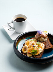 dessert banana bread with caramel banana and ice cream