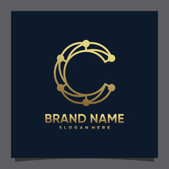 Creative monogram initial letter c with unique concept and golden style color