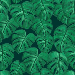 Fototapeta na wymiar Tropical trendy seamless pattern with exotic palm leaves. Vector. watercolor