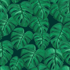 Tropical trendy seamless pattern with exotic palm leaves. Vector. watercolor