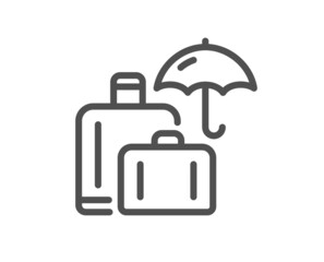 Luggage insurance line icon. Suitcase bag sign. Baggage protect symbol. Quality design element. Linear style luggage insurance icon. Editable stroke. Vector