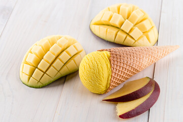 Mango Ice Cream or Sorbet. Homemade fruit mango ice cream